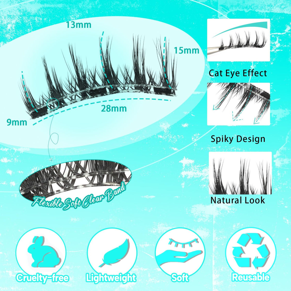 Magnetic False Eyelashes with Applicator & Case - Reusable, No Glue, Cat Eye Design