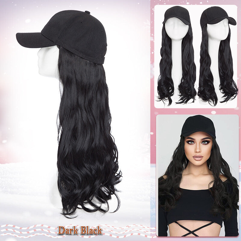 Unisex Wavy Long Hair Beret Cap with Synthetic Hair - Casual Hat Wig