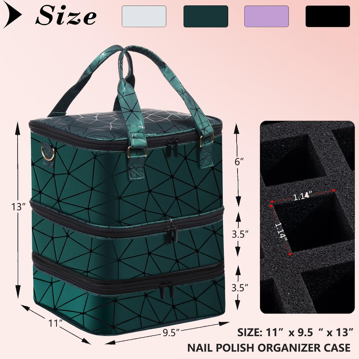 Large Nail Polish Organizer Case Holds 84+ Bottles with Lamp Travel Storage