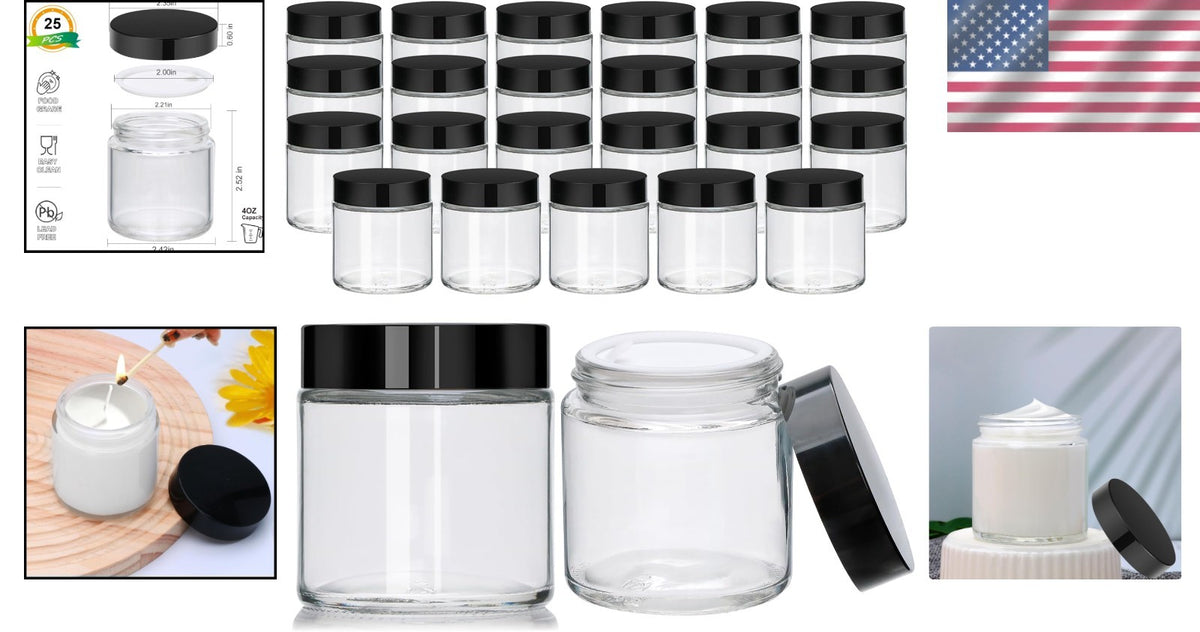 Glass Cosmetic Jars with Black Lids - Leak-Proof Travel Containers 25-Pack