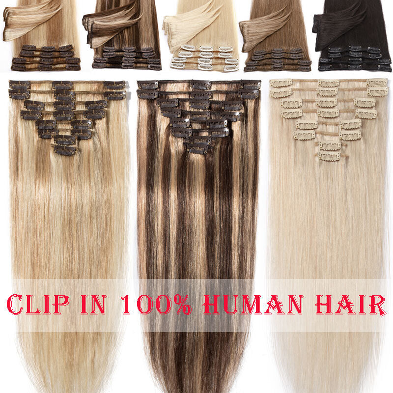Remy Human Hair Extensions Clip-In Full Head Set - Multiple Colors & Lengths