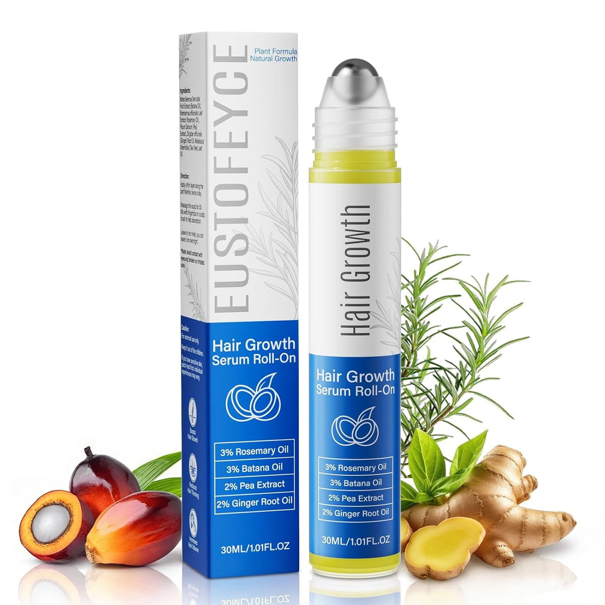 Hair Growth Serum Roll On with 3% Rosemary Bataua Oil 2% Pea Extract