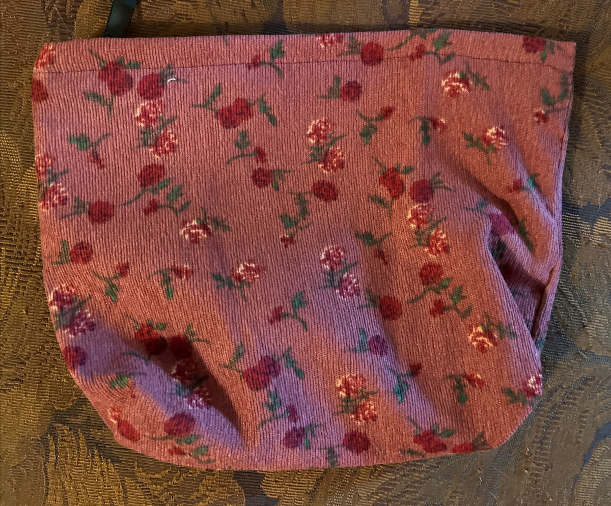 Corduroy Makeup Bag 7x10x2 Inches - Burgundy Rose Pouch with Zip