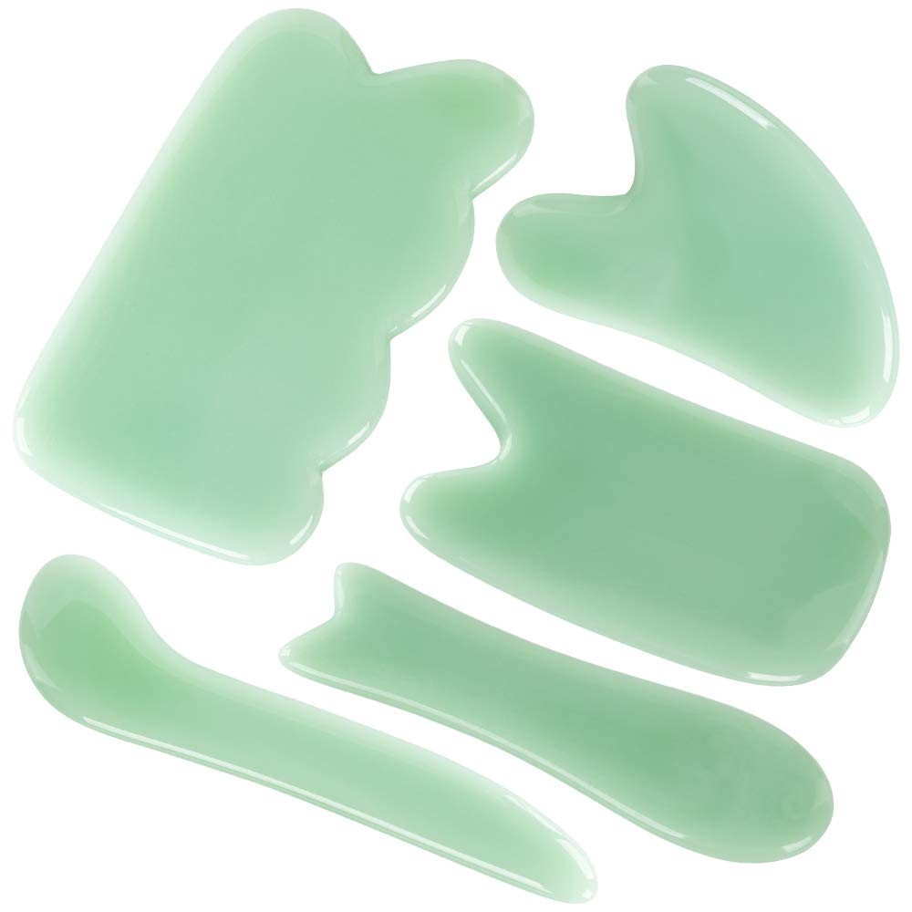 Guasha Massage Tool Set - 5 Stone Gua Sha Boards for Body & Face