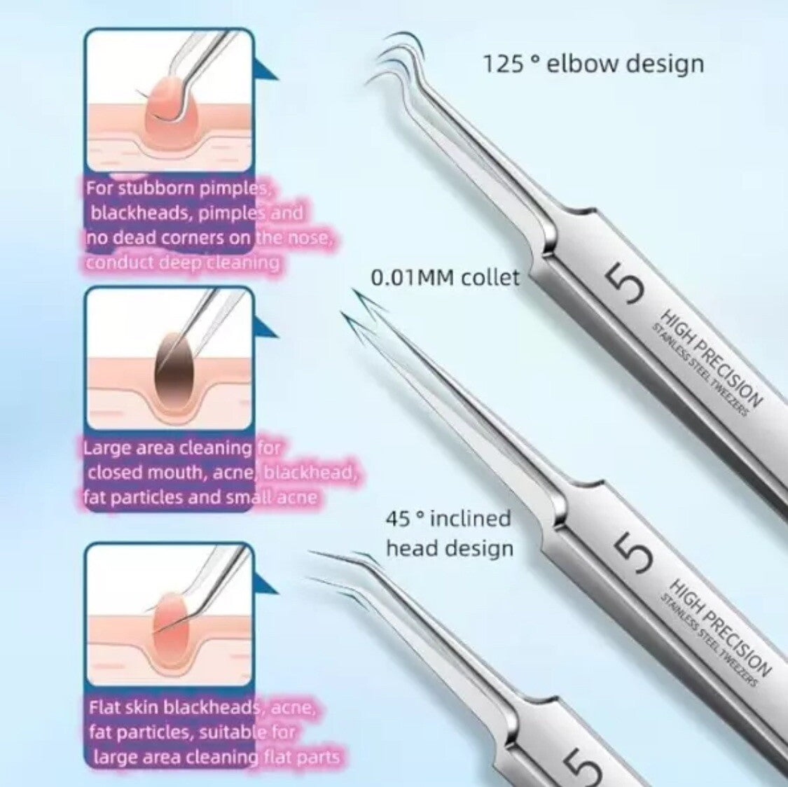 Professional Blackhead Removal Tweezers Acne Pimple Extractor Kit