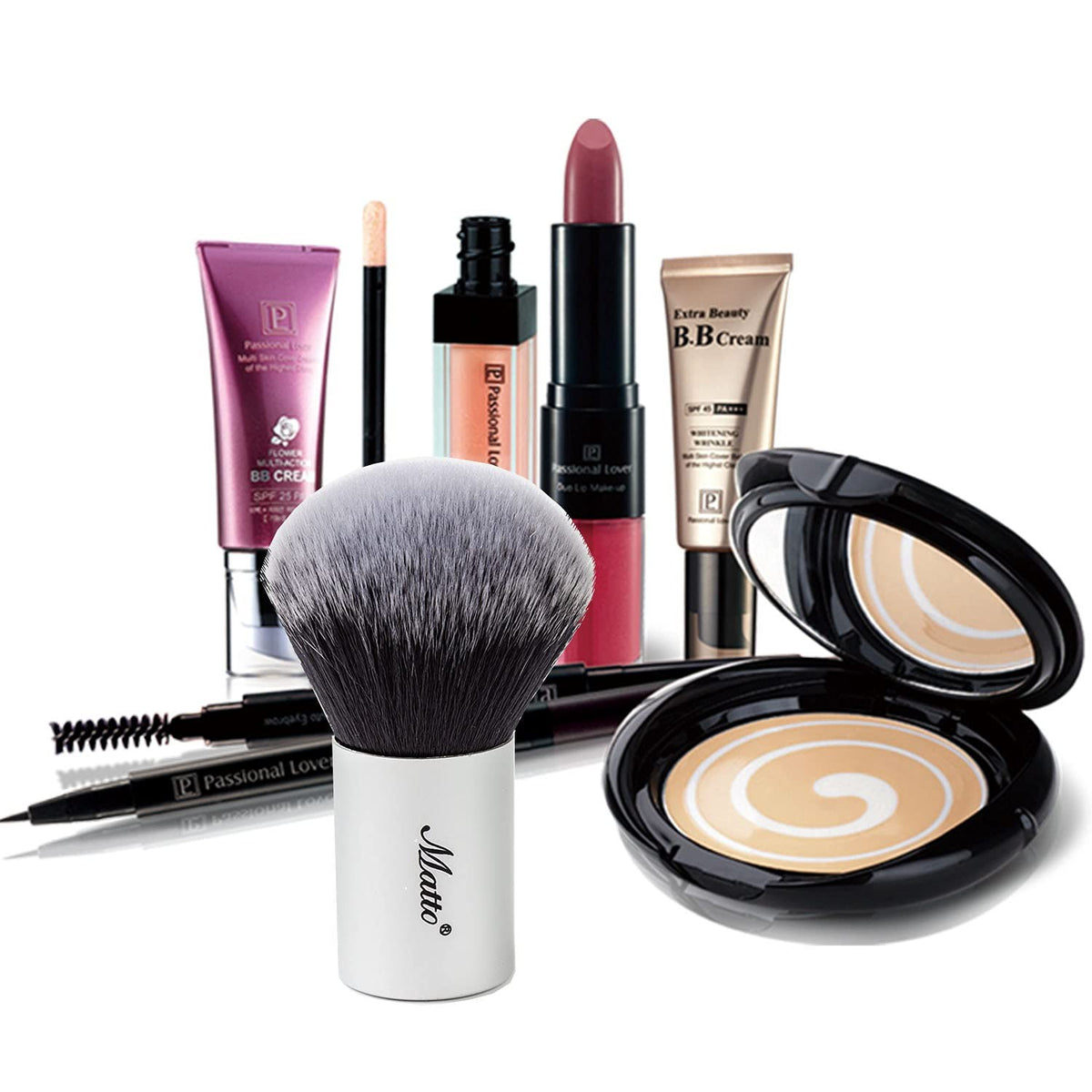 Matto Kabuki Makeup Brush for Setting Powder - Flawless Finish, Grey
