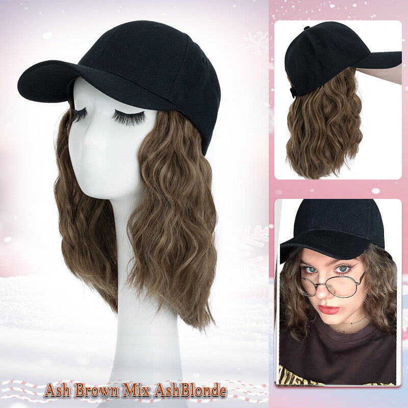 Unisex Wavy Long Hair Beret Cap with Synthetic Hair - Casual Hat Wig