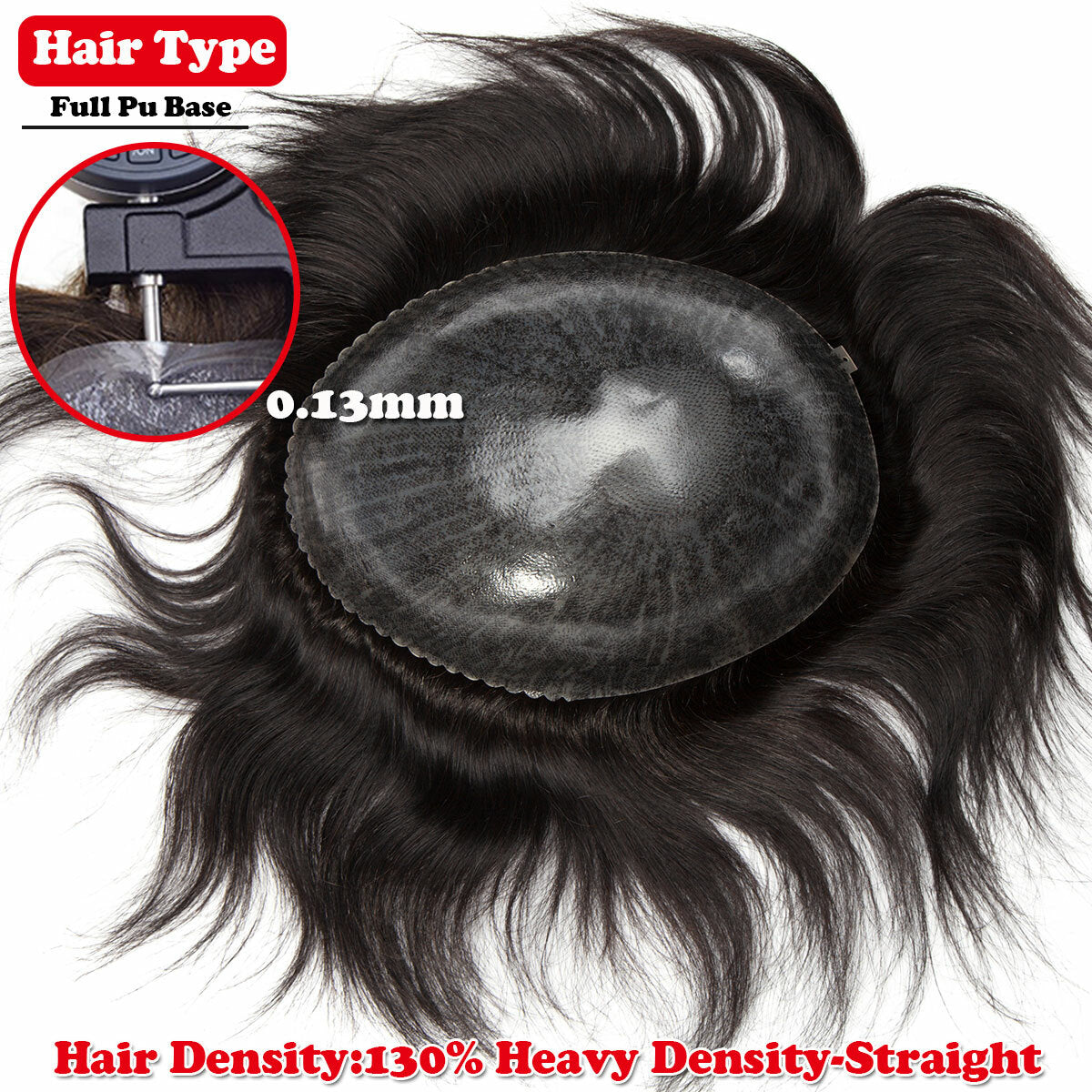 Men's Hair Replacement System Toupee with Skin-Like PU Base - Human Hair