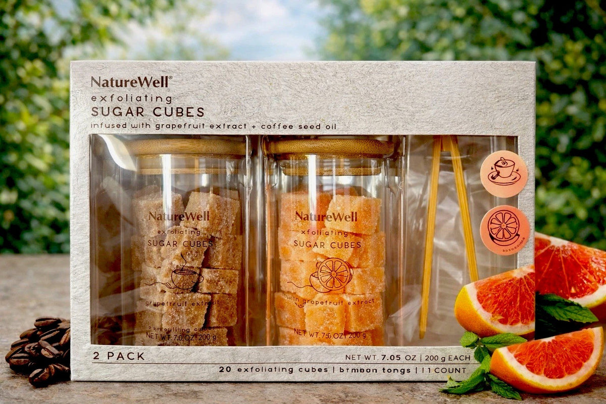 NatureWell Grapefruit & Coffee Oil Sugar Scrub Cubes w/Bamboo Tongs,