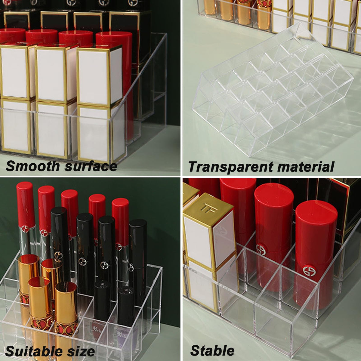 Clear Plastic Lipstick & Makeup Organizer with 24 Slots for Lip Gloss Perfume