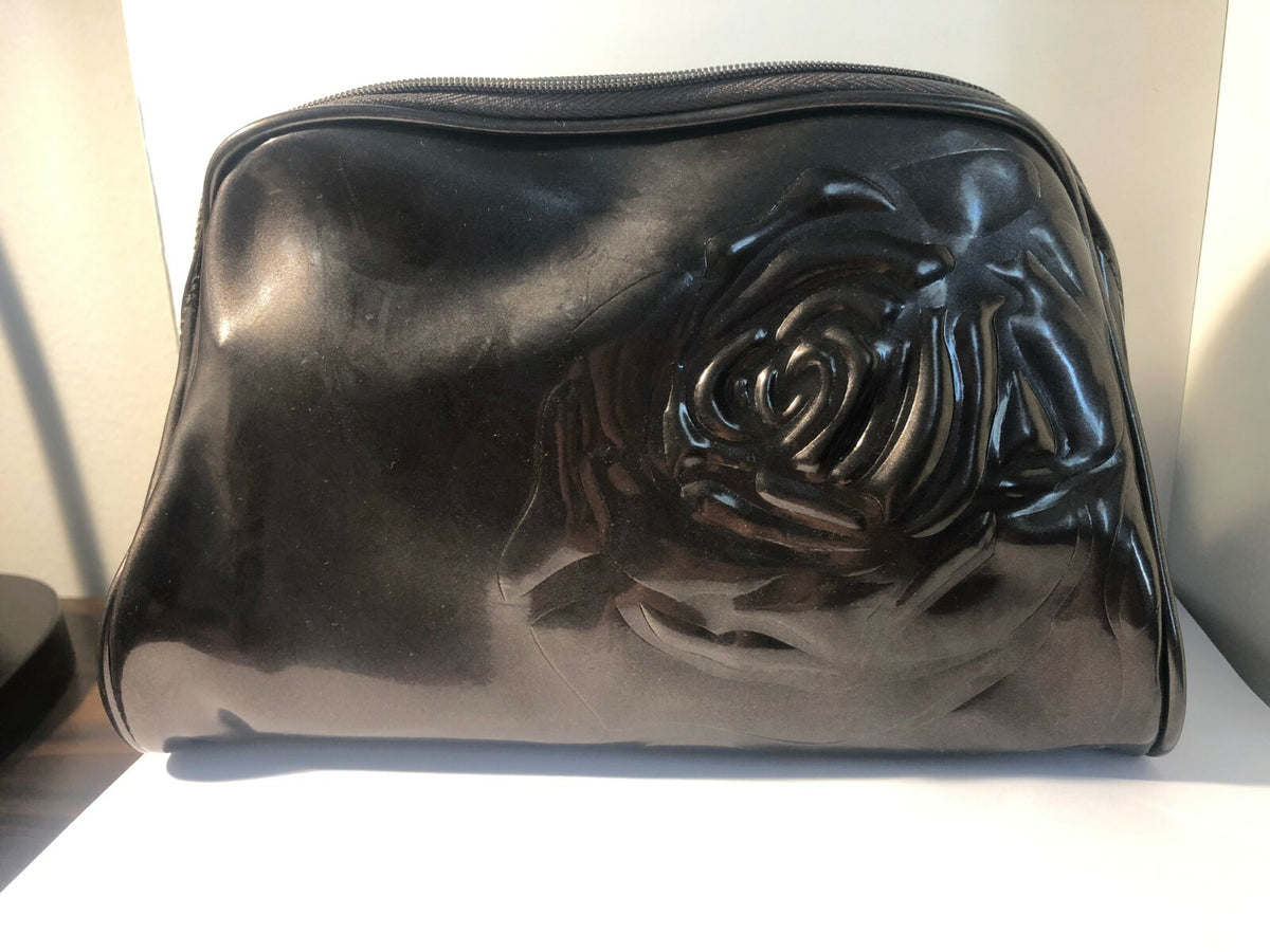 Dark Gray Faux Leather Makeup Bag with Zipper for Cosmetics and Toiletries