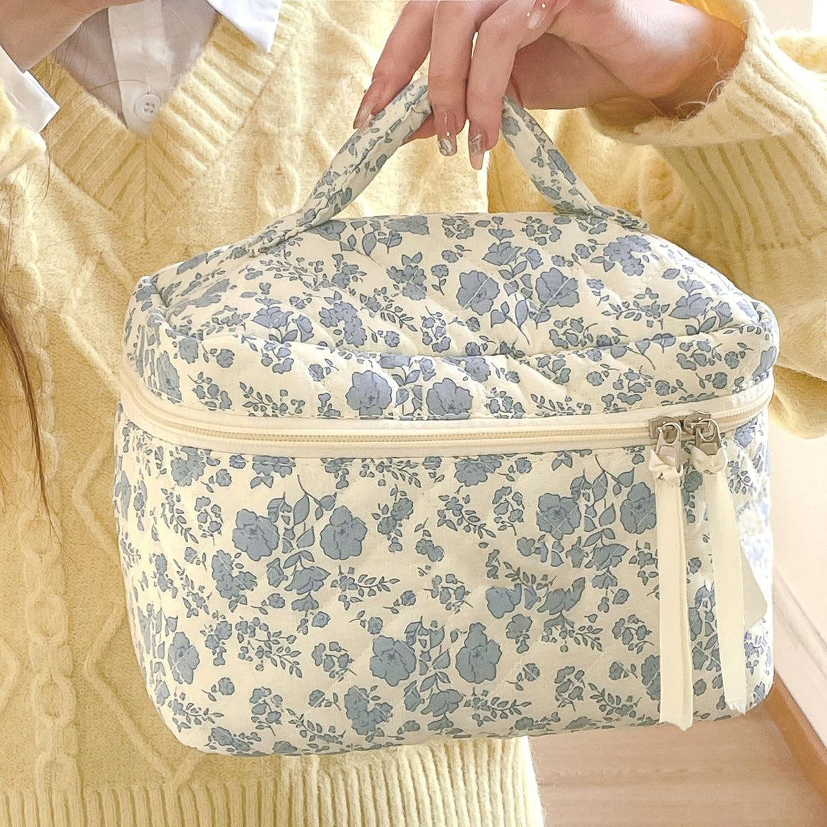 Large Travel Quilted Makeup Bag - Cosmetic Organizer & Toiletry Pouch