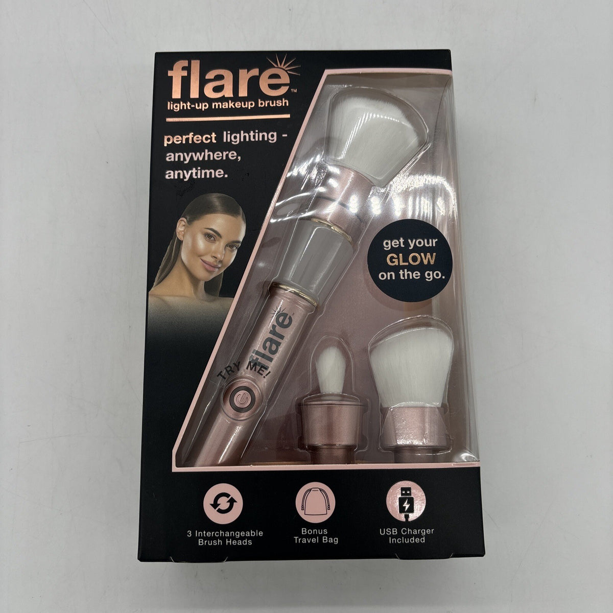 Rechargeable Light-Up Makeup Brush with Rose Design & Travel Bag