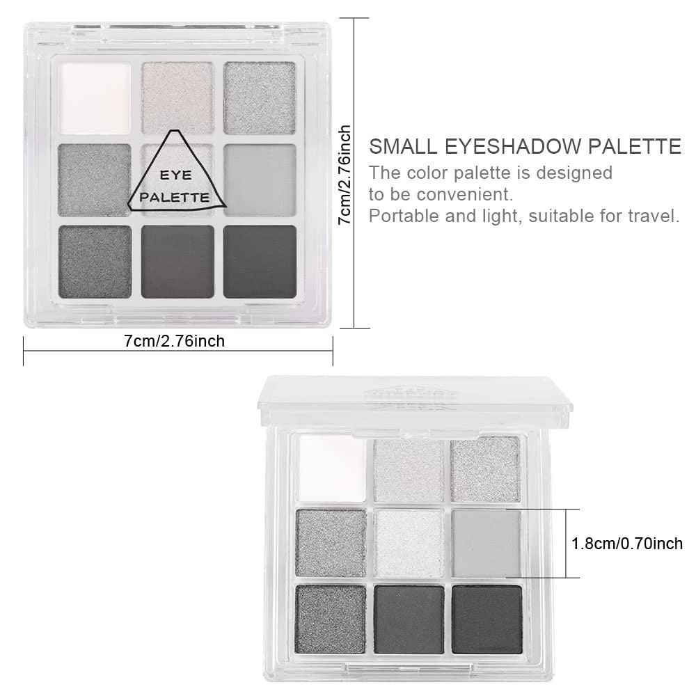Black Smokey Silver Glitter Eyeshadow Palette - 9 Cool Tones, Waterproof & Long-Lasting