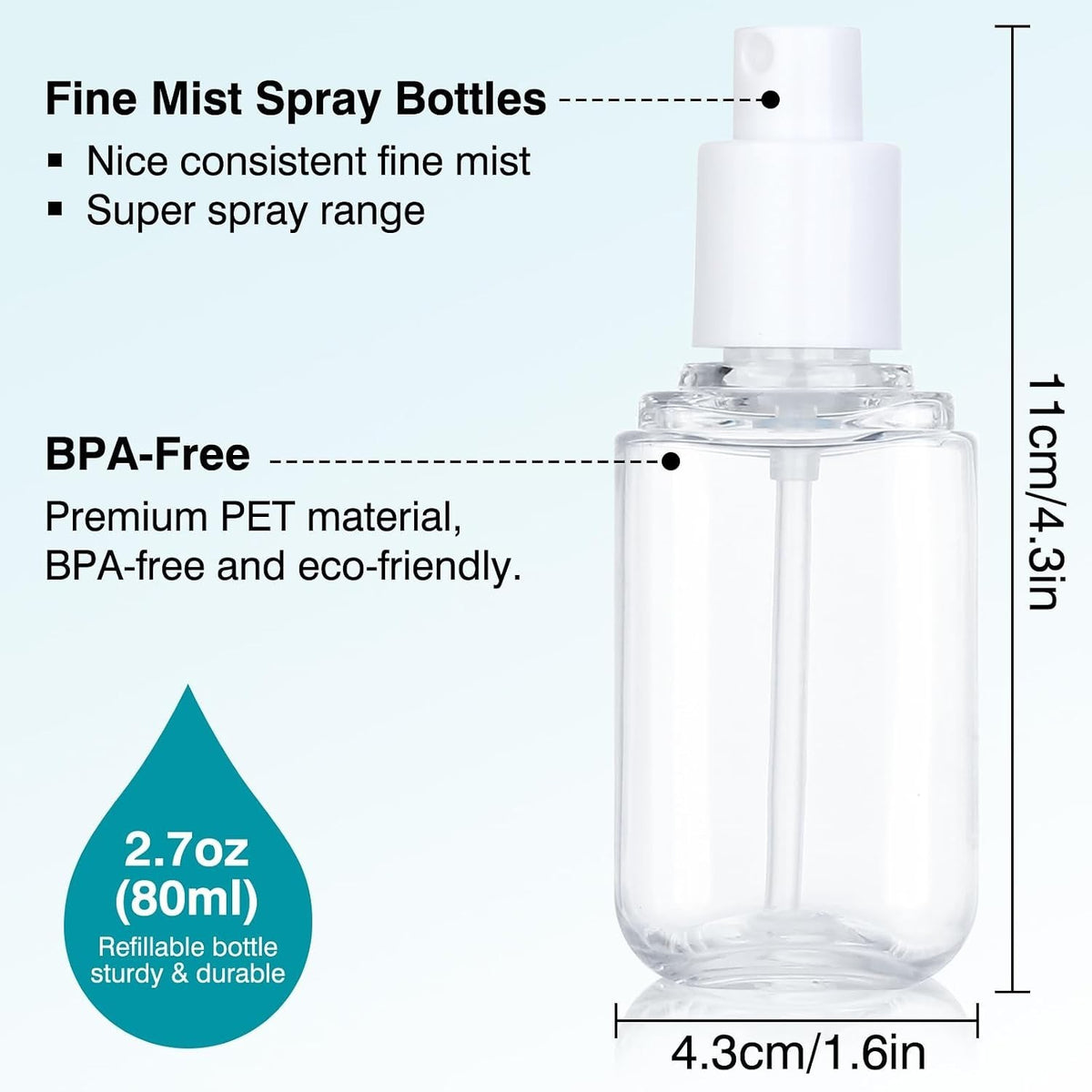 3 Pack Small Refillable Spray Bottles 2.7 oz Leakproof Travel Dispensers
