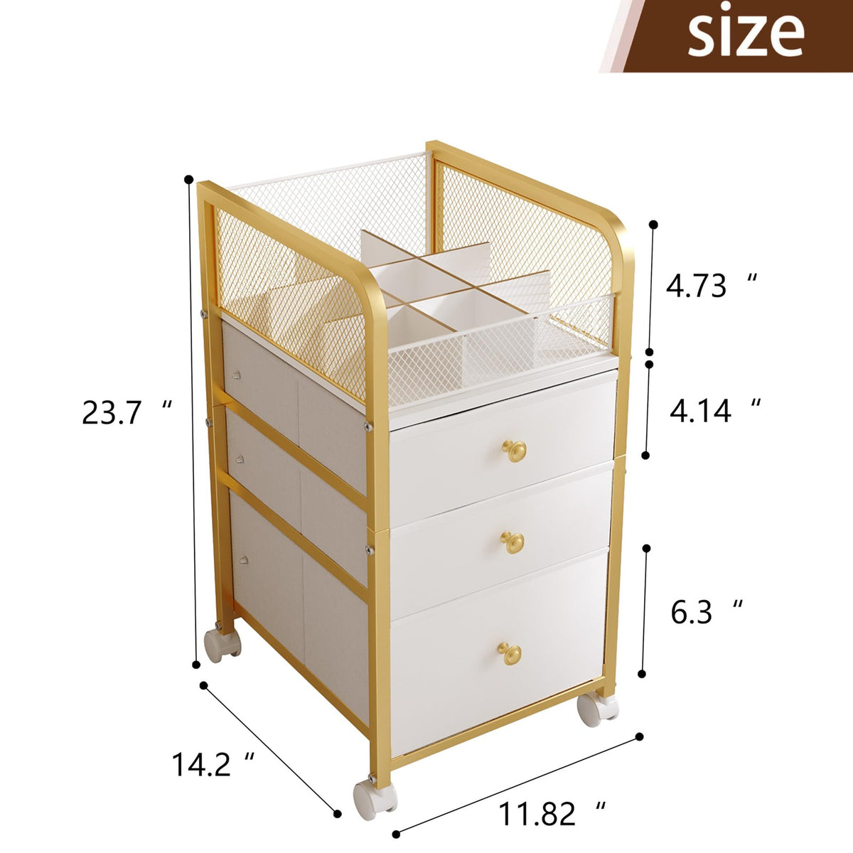 Rolling Makeup Organizer Cart with 3 Drawers – Under-Desk Gold