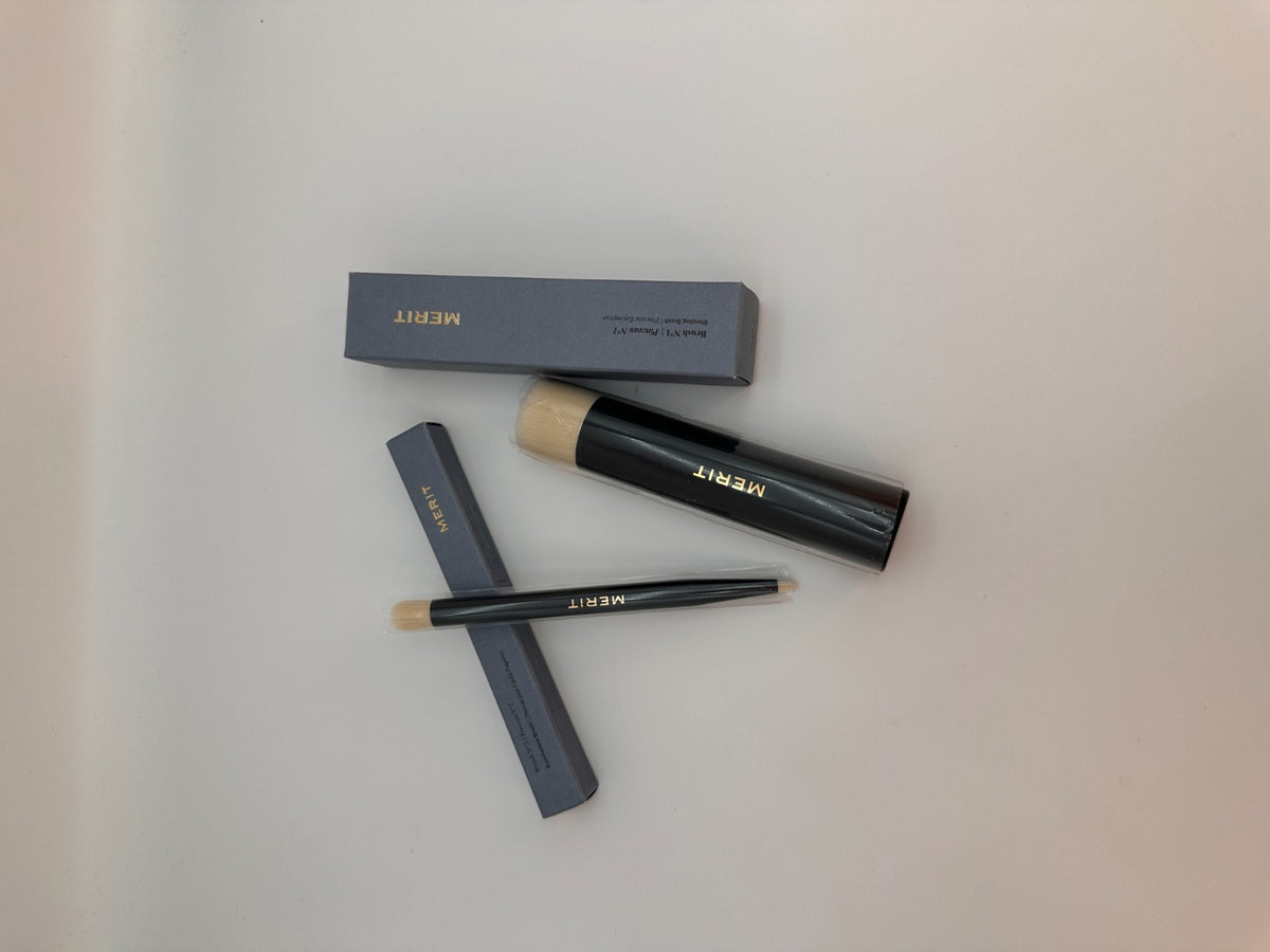 Merit No.1 No.2 Brush Set – 2-Piece Makeup Brushes for Face & Eyes (NIB)