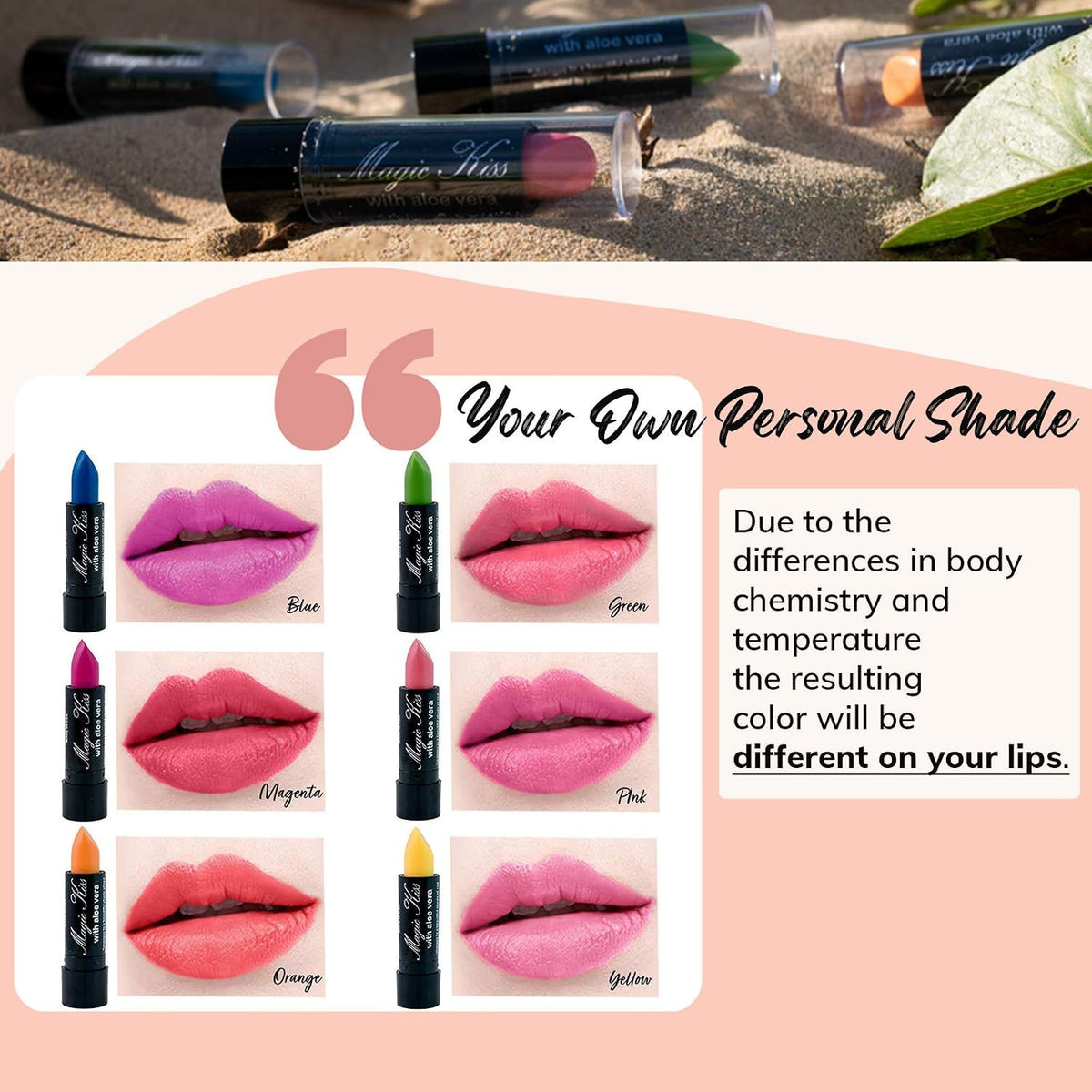 Color Changing Matte Lipstick Set with Aloe Vera - Waterproof, Long-Lasting, 6 Colors