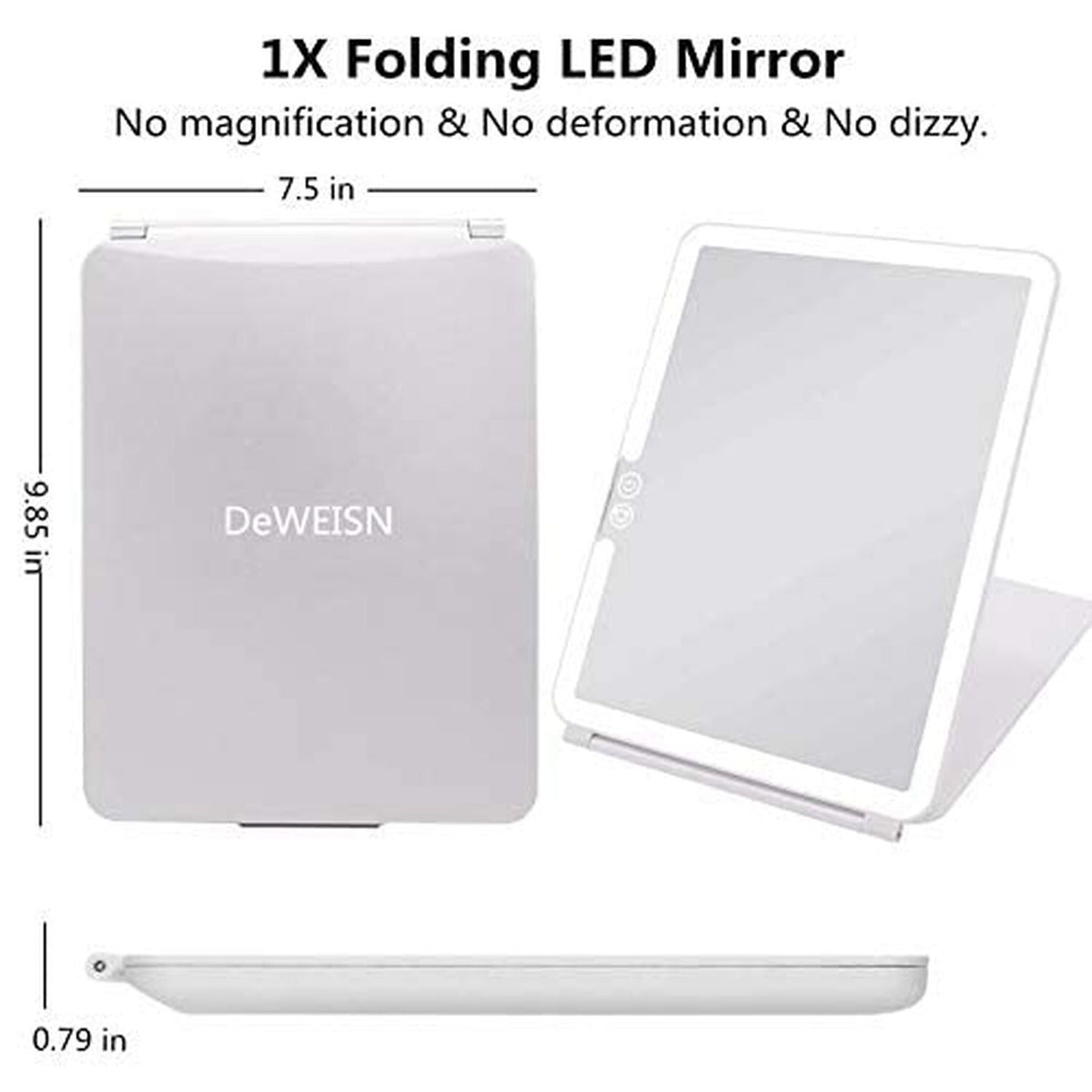 Foldable Lighted Makeup Mirror with 72 LEDs, 3 Color Modes, USB Rechargeable