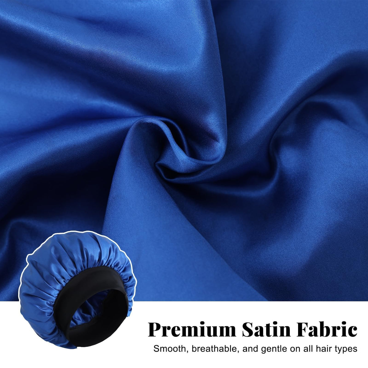 ZHENSILK 2PCS Silk Satin Bonnet for Men 14.2 Inch, Color-a Black+blue