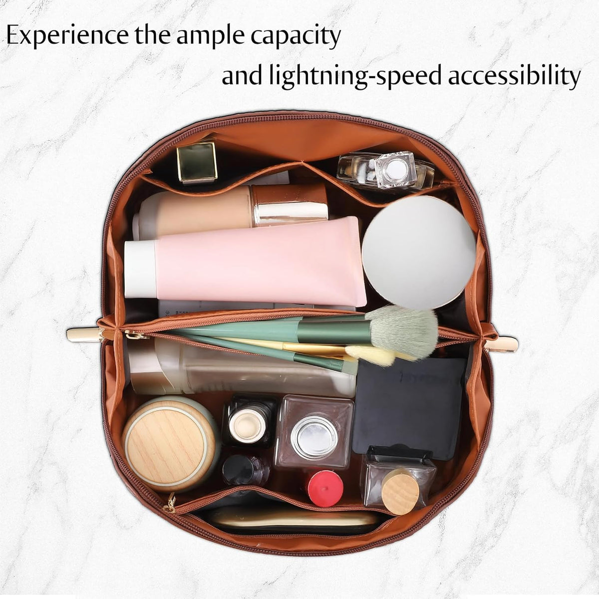Travel Makeup Bag Large Capacity Waterproof Leather Organizer for Women
