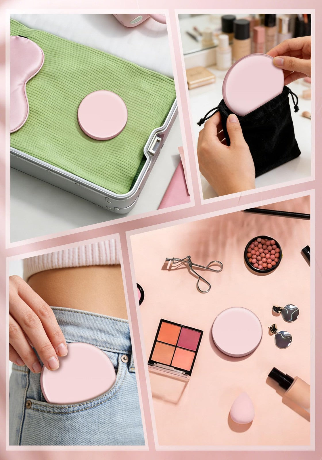 Rechargeable Lighted Makeup Mirror with 40X Magnification & Dimmable LED Lighting - Compact Travel Mirror, Pink