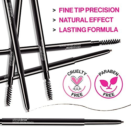 Micro Eyebrow Pencil with Spoolie for Natural & Bold Brows - Ash