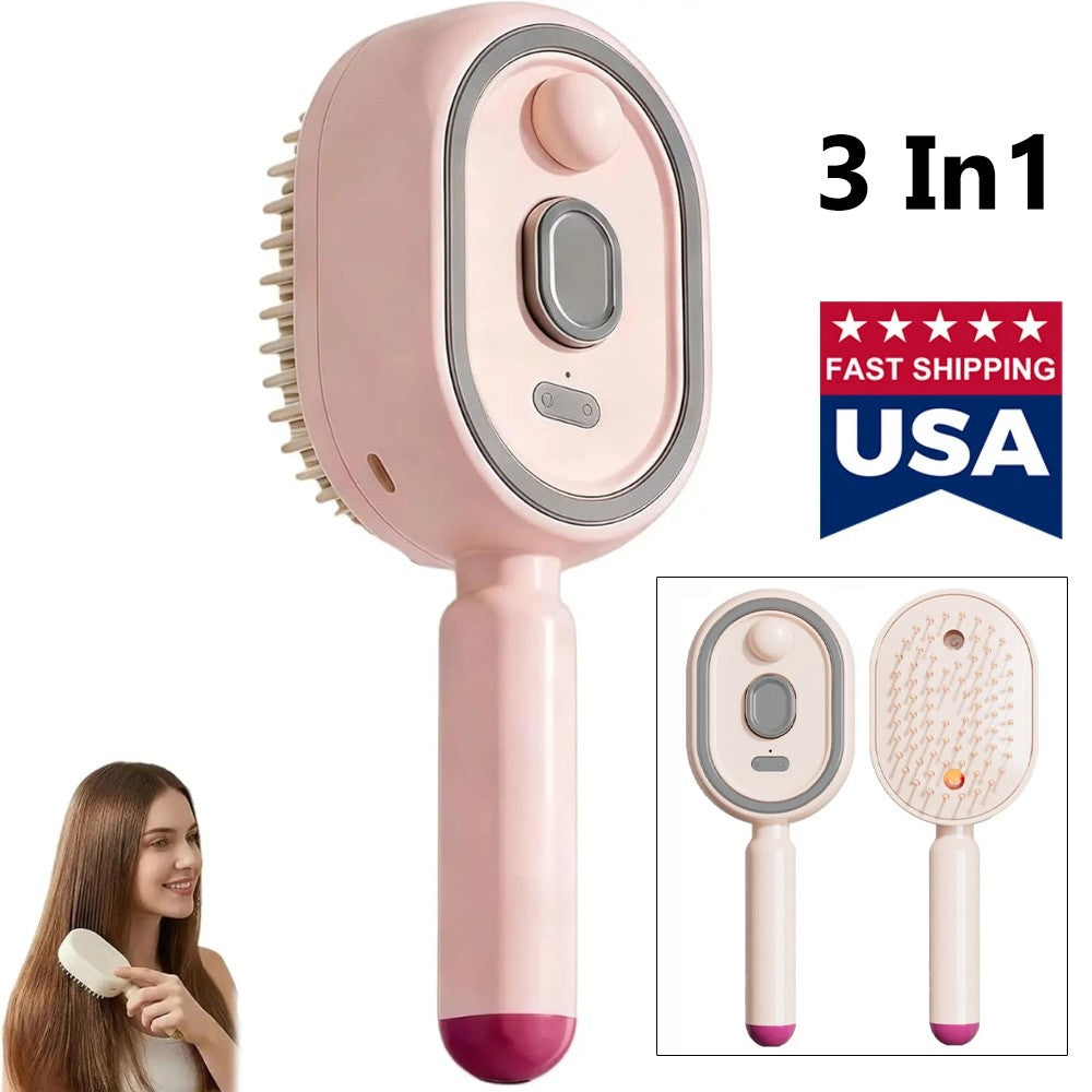 Rechargeable Electric Spray Hair Comb with Red Light & Nano Mist Pink