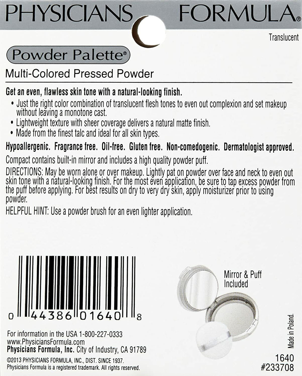 Multi-Colored Translucent Face Powder Palette - Hypoallergenic & Fragrance-Free