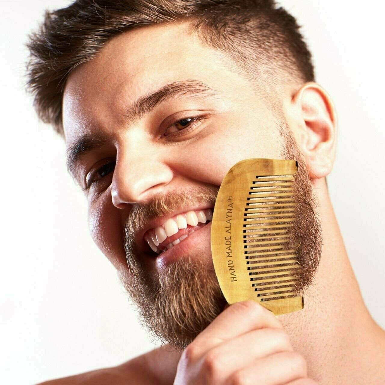 Handmade Wooden Mustache and Beard Comb - Natural Sandalwood Grooming Tool