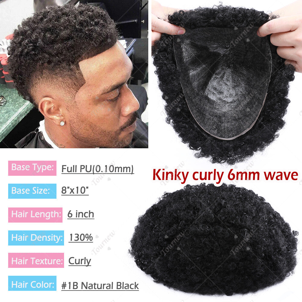 Men's Human Hair Toupee V Loop Hair Replacement System - Natural Look
