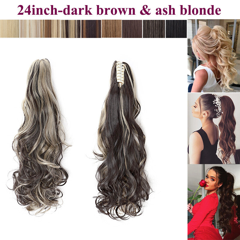 Thick Ponytail Hair Extension with Claw Clip - Wavy Curly Synthetic Hair