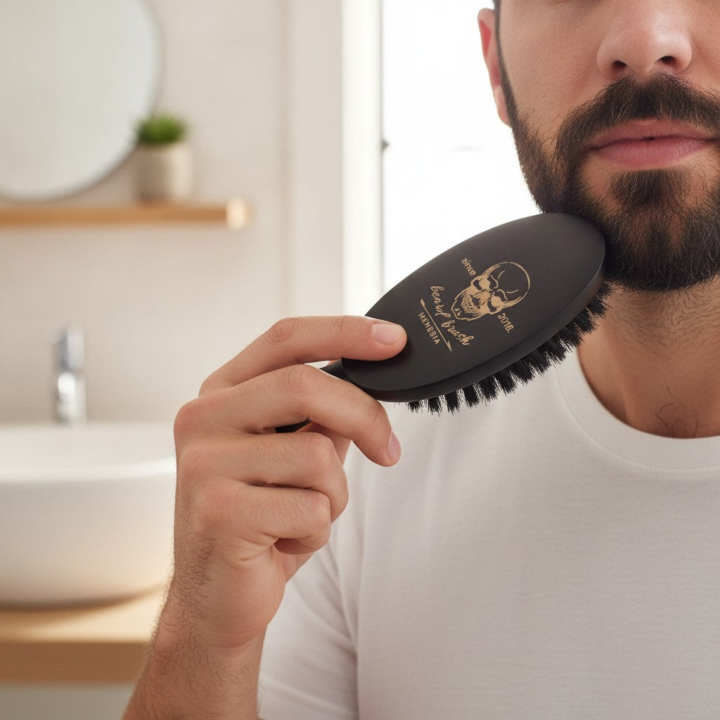 Black Boar Bristle Beard Brush for Medium to Thick Beards - Stylish Grooming Tool