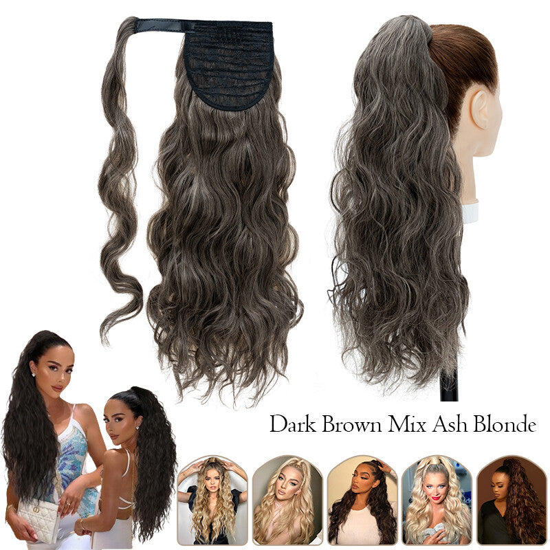 Mega Thick Wrap-On Ponytail Extensions - Natural Human Hair, Curly Wavy Straight