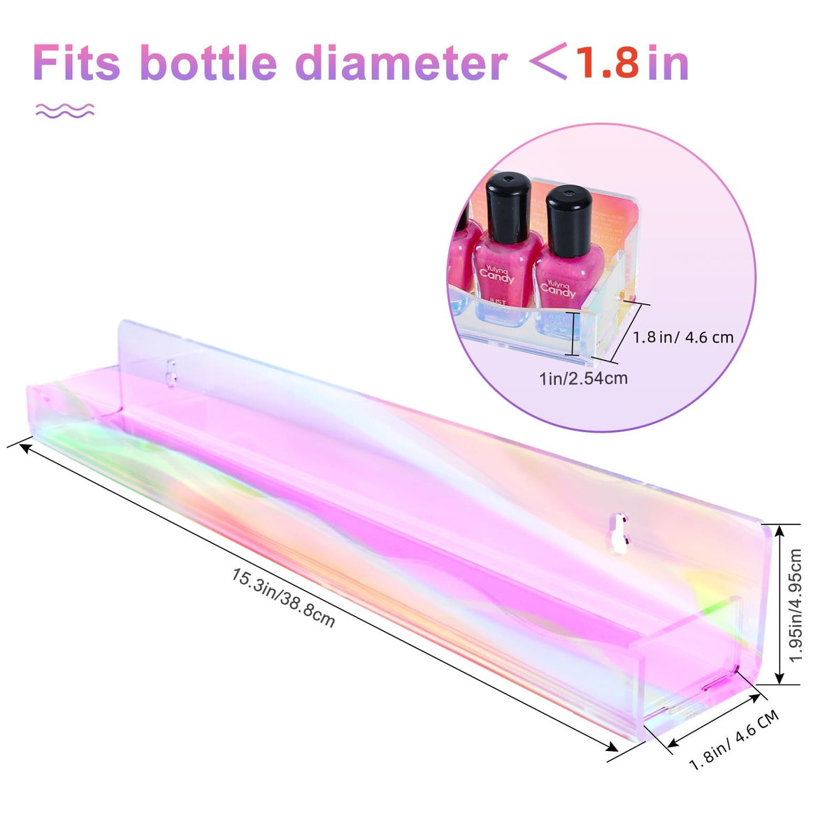 Iridescent Wall-Mounted Shelves for Nail Polish & Makeup Storage - 6 Pack