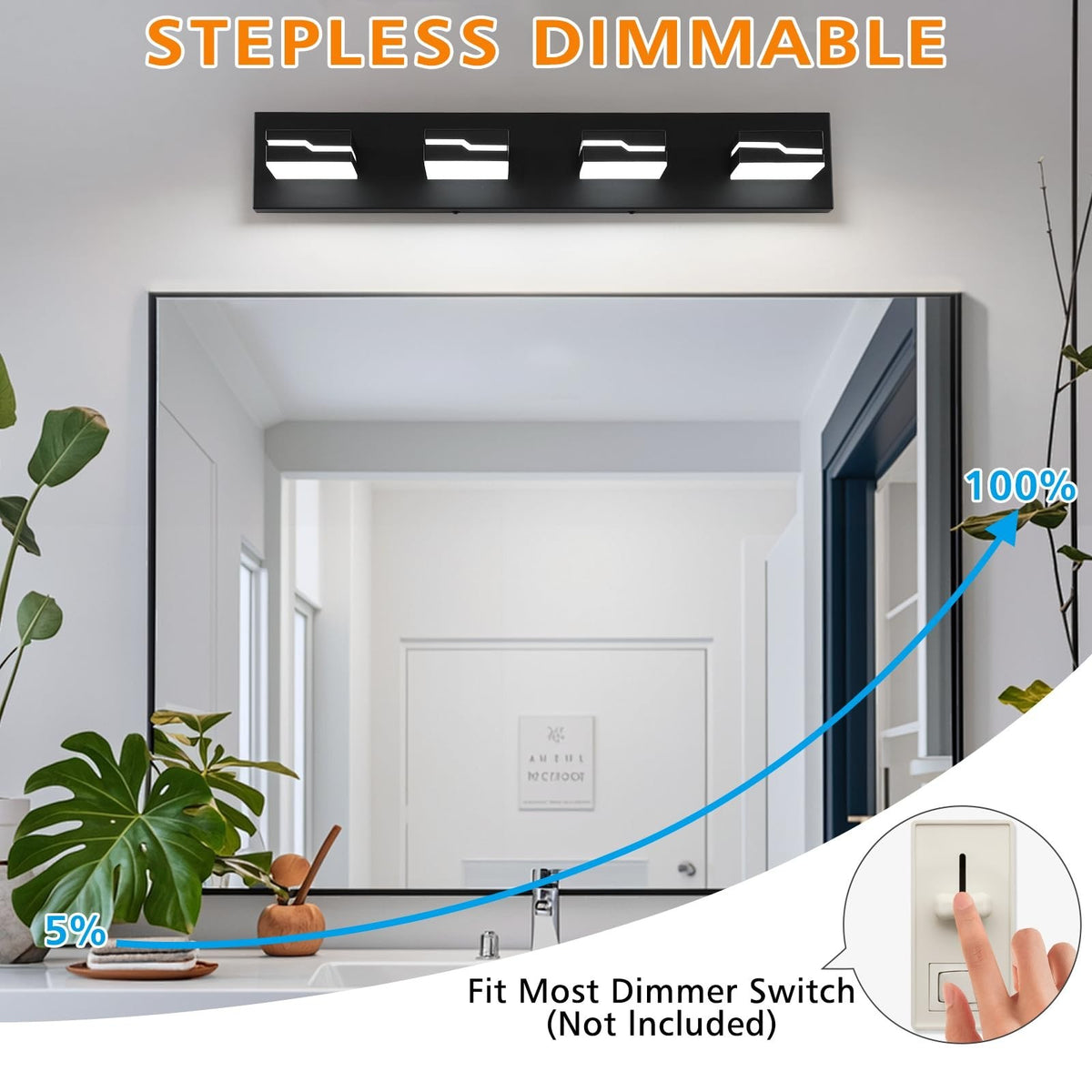 4-Light Dimmable Bathroom Vanity Light Fixture - Black Modern LED Over Mirror