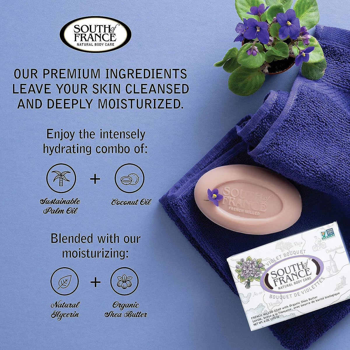 South of France French Milled Soap, Violet Bouquet, 6 Ounces