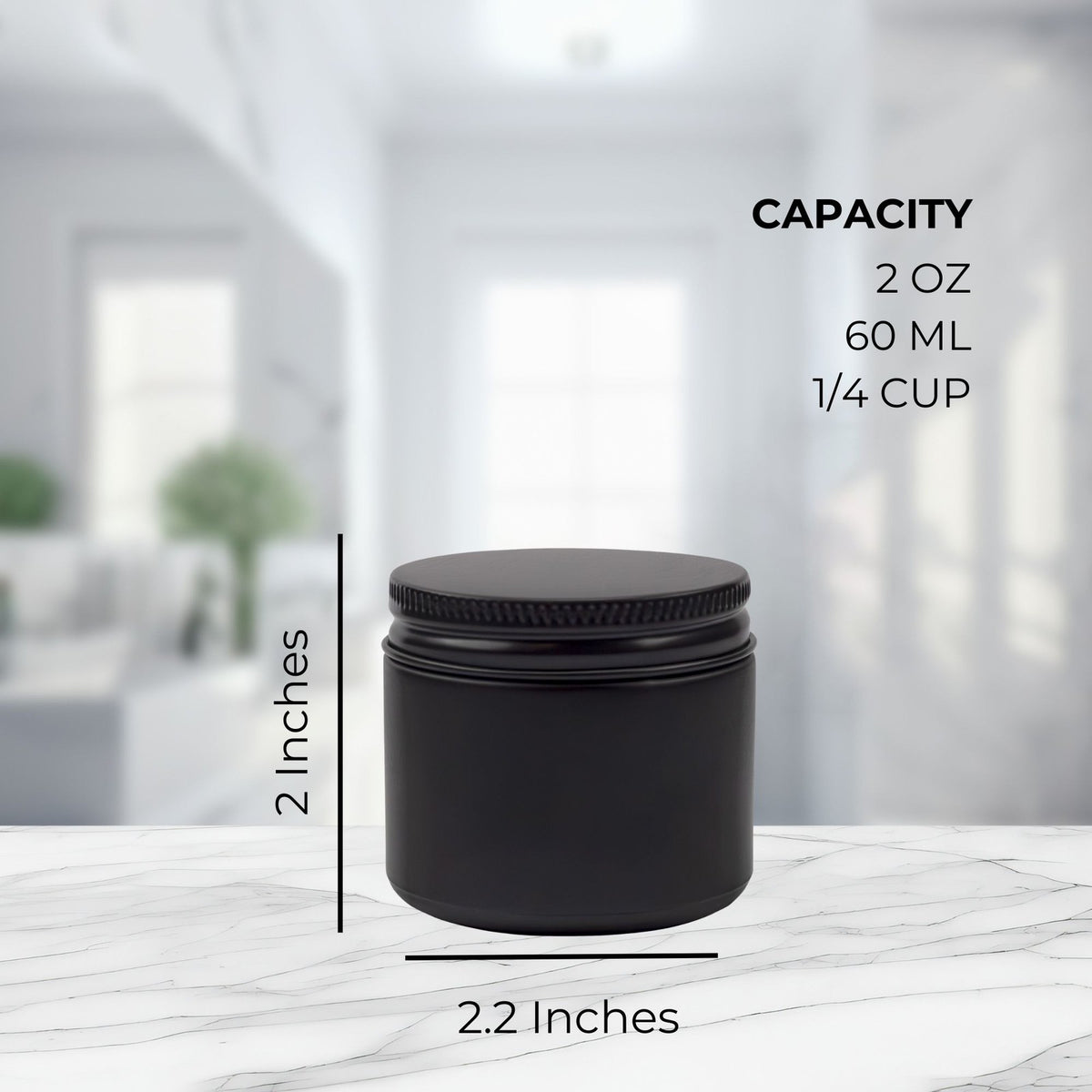 2oz Black Coated Glass Jars with Black Metal Lids - Cosmetic & Spice Containers, 12-Pack