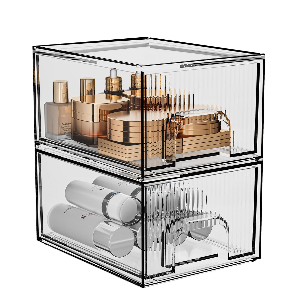 2 Pack Clear Stackable Cosmetic Organizer Acrylic Drawer Storage Bins