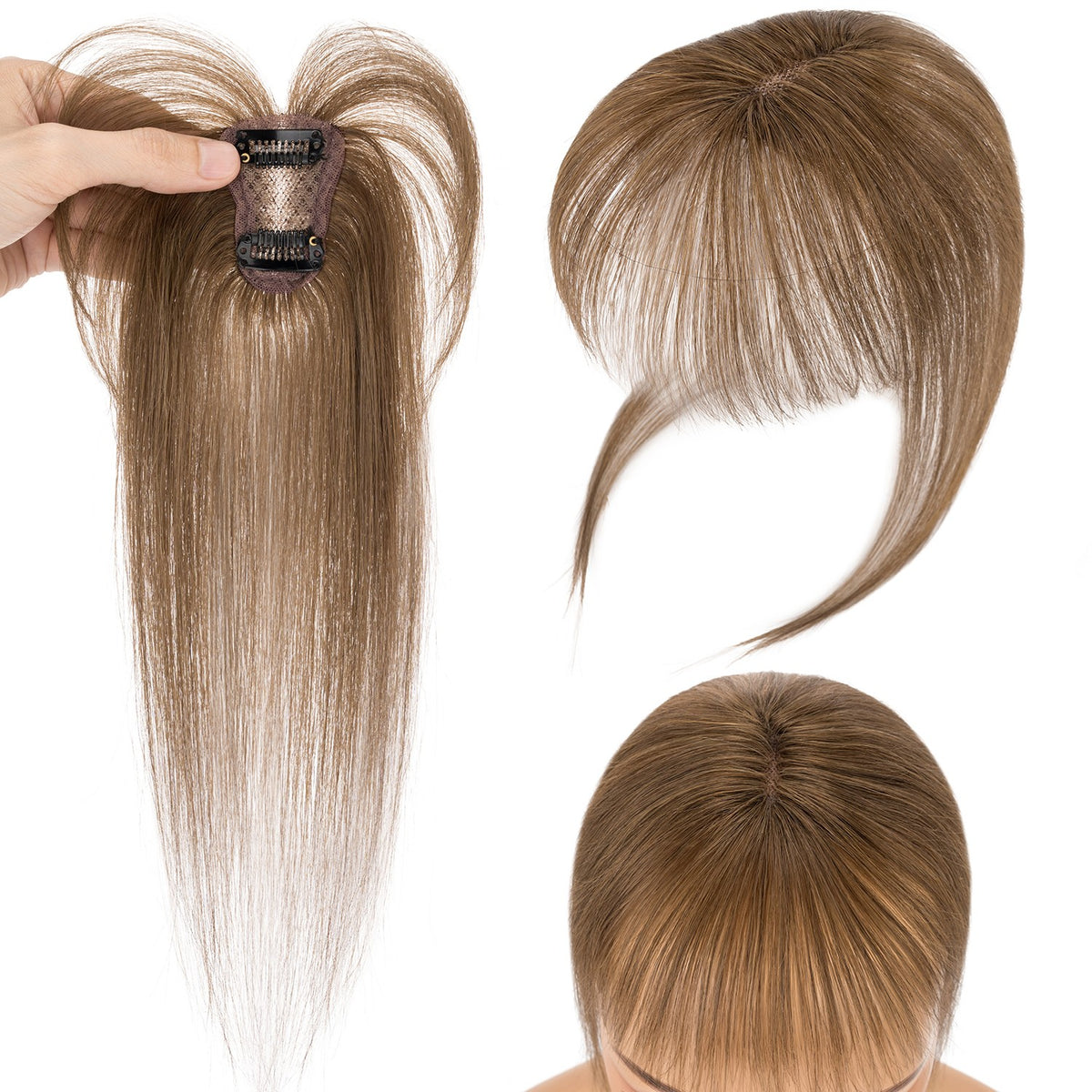 Clip-In Human Hair Bangs Extension with Wispy & French Styles - Natural & Dark Brown