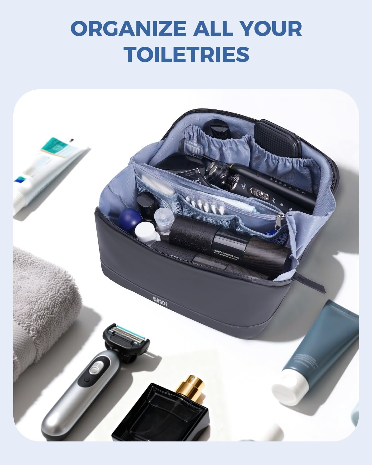 Waterproof Leather Toiletry Bag with Detachable Hanging Pouch - Travel Organizer for Men
