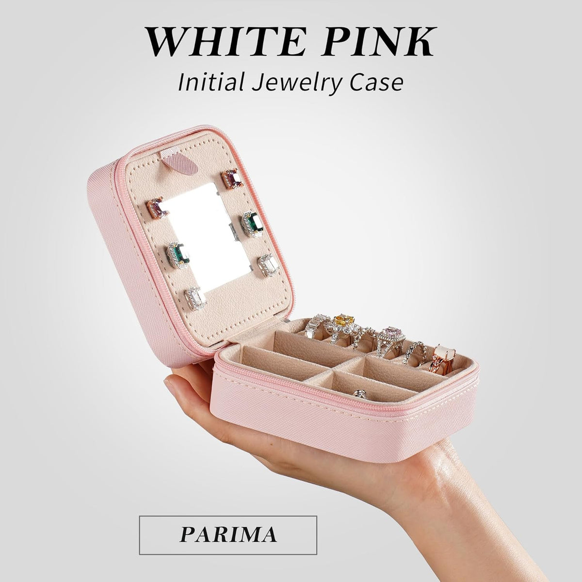 Pink Initial Jewelry Holder for Girls - Portable Leather Jewelry Box