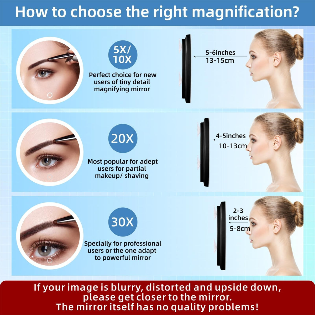 30x Lighted Magnifying Mirror with Suction Cups - Travel Makeup Mirror