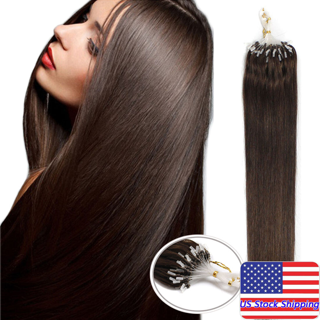 Micro Ring Loop Beads Tip Link Hair Extensions - 100% Remy Human Hair, Straight