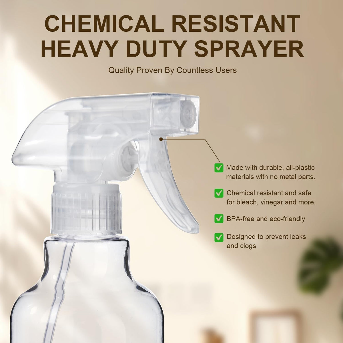 Heavy Duty Plastic Spray Bottles 16.9oz 2-Pack with Mist & Stream Modes