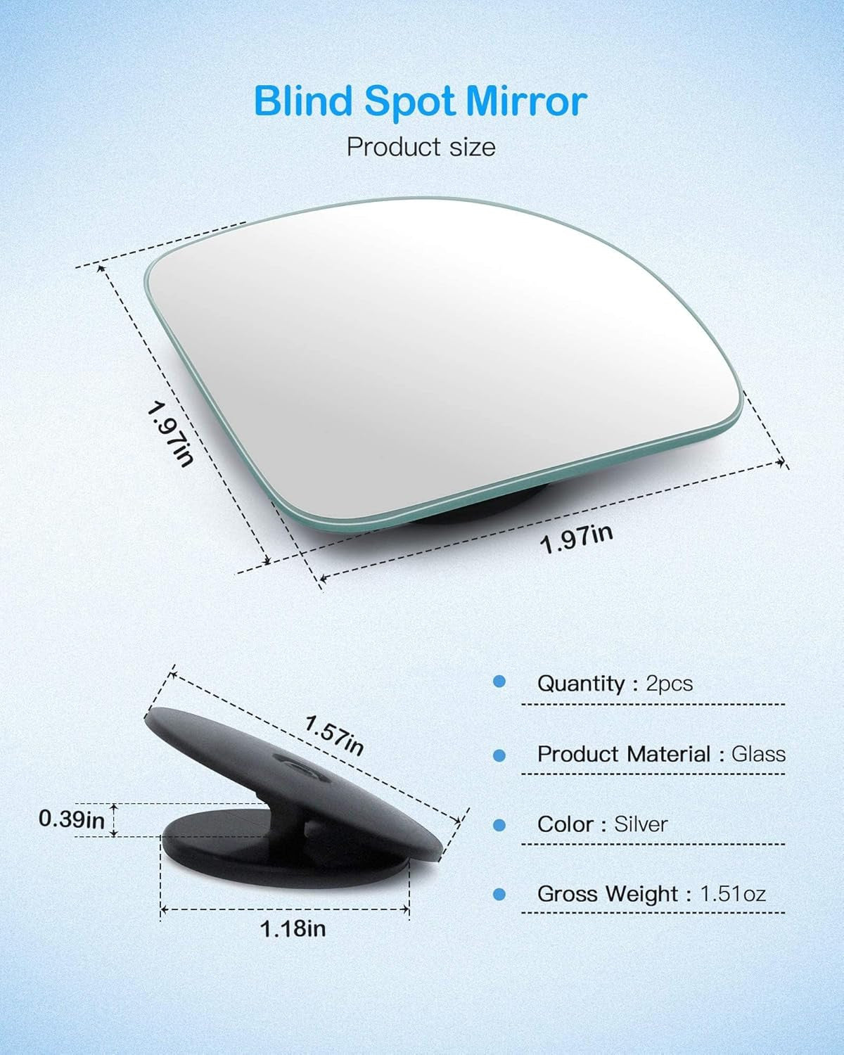 2 Pcs Frameless Fan-Shaped Blind Spot Mirrors for Car Side View