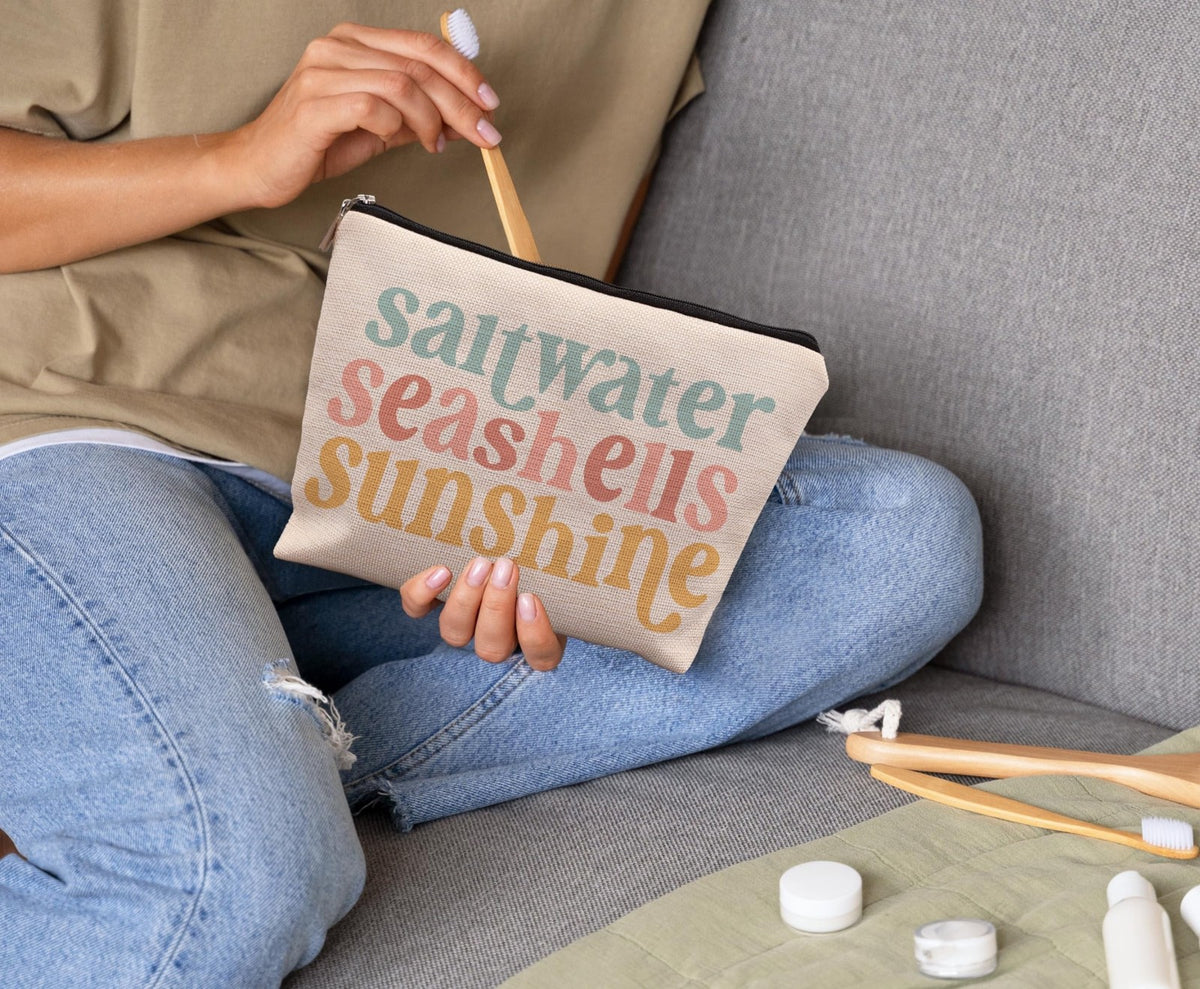 Beach Makeup Bag with Seashell Design - Travel Cosmetic Pouch for Women
