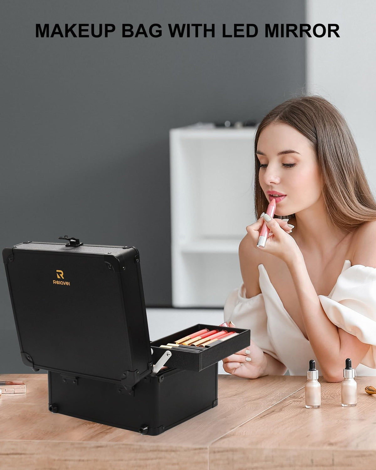 Hard Makeup Case with LED Mirror and Adjustable Trays | Cosmetic Organizer