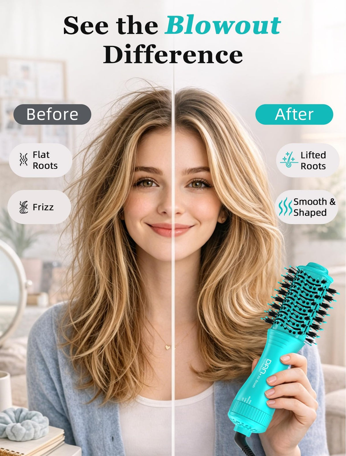 DAN Technology Cyan Ceramic 2-Inch Hot Air Brush for Hair