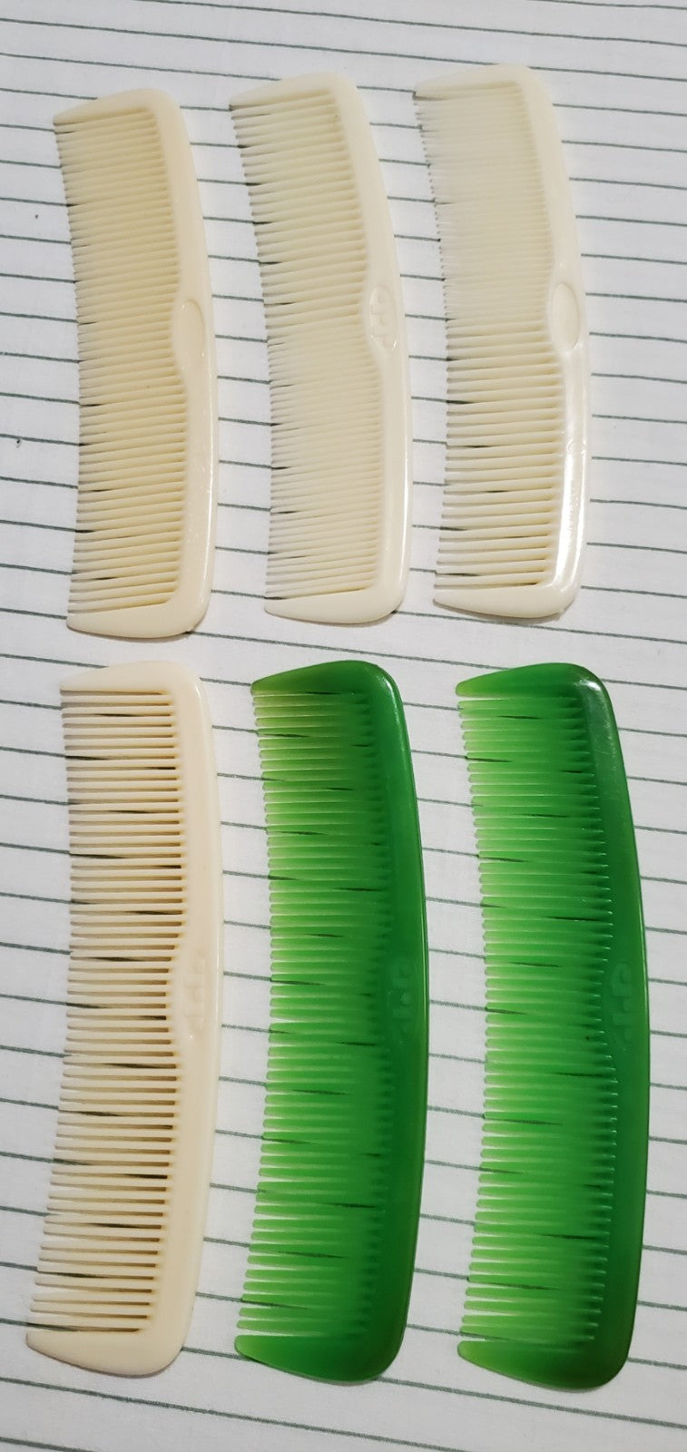 Vintage Tip Top Unbreakable Hair Comb Set - 6 Beige & Green 5-inch Combs